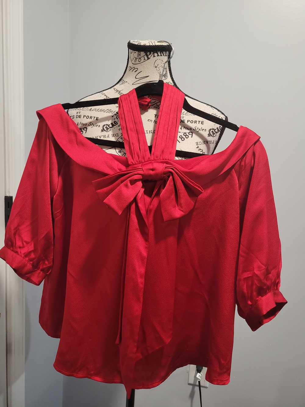 CeCe Red Off-Shoulder Bow-Front Blouse